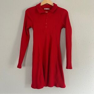 Zara Red Collared Ribbed Mini Dress Holiday Party Winter Casual Large